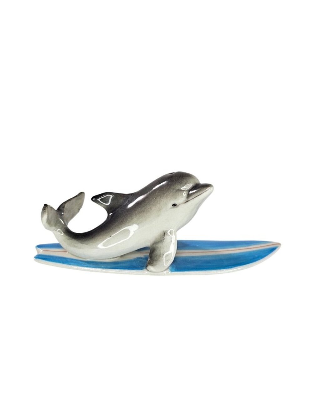 Klima Porcelain Dolphin Surfing Miniature Figurine Blue Surfboard Surfer